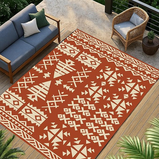 WILDROOTS 5x8 Feet Plastic Exotic Red Outdoor Rug, Stain Resistant Waterproof Reversible Outdoor Patio Rug, Fade Resistant Camping Rug