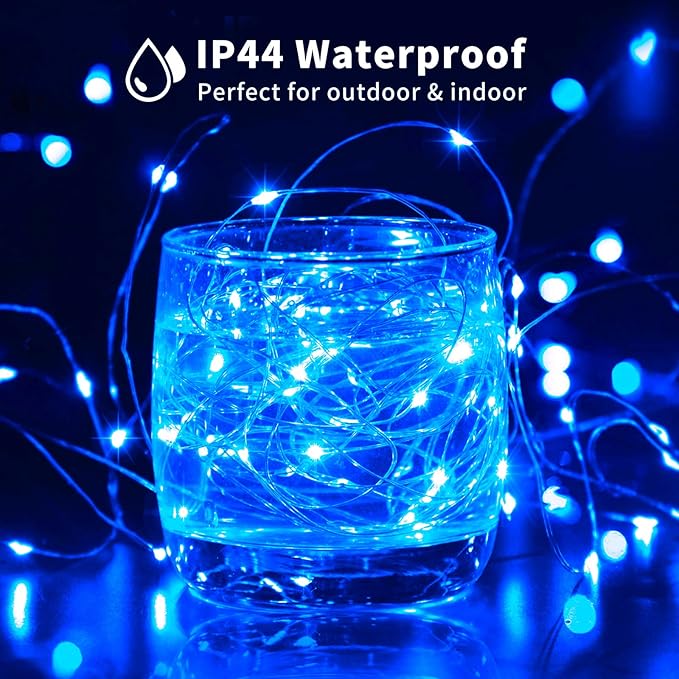 JMEXSUSS 2 Pack Blue Solar Fairy Lights Outdoor Waterproof, 200 LED 66FT Solar String Lights for Outside, 8 Modes Copper Wire Solar Christmas Lights for Garden Tree Patio Christmas Decoration