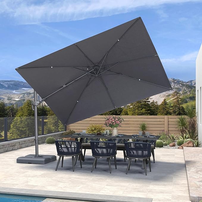 PURPLE LEAF 11.5' X 8' Left-right Tilting Outdoor Patio Umbrella Swivel Offset Cantilever Heavy Duty Rectangle Aluminum Umbrella with UV Resistant for Deck Pool Patio Backyard, Graphite Grey