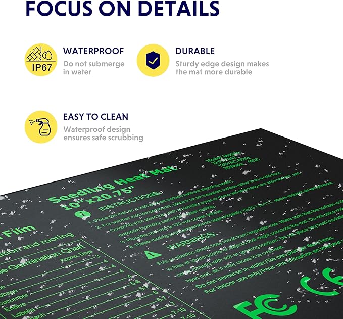 iPower 10"x20.75" Seeding Heat Mat, Adjustable Temperature Waterproof Durable Germination Station, Hydroponic Heating Pad for Indoor Gardening