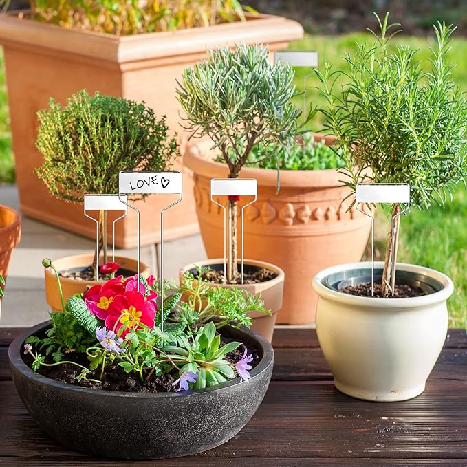 Moxweyeni 60 Pcs Metal Plant Tags - Waterproof, Reusable, Aluminum, 10 Inch with Permanent Pen