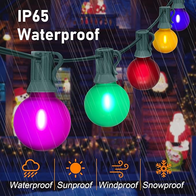 50Ft Outdoor Frosted Multicolor Christmas Lights, G40 Globe Patio String Lights with 25 Ceramic Colorful Bulbs(2 Spare), Hanging Outside Christmas Lights Vintgae for Holiday Party Backyard Decorations