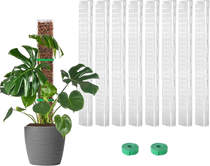 EOX 8 Pcs 24 Inch Plastic Moss Pole for Plants Monstera, Plant Poles for Climbing Plants, Plant Support for Indoor Plants Work with Sphagnum Moss, Garden Ties