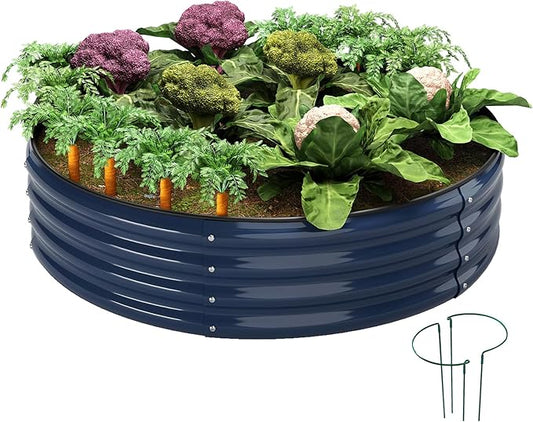 Galvanized Metal Planter Round Raised Garden Bed Kit for Gardening Outdoor，2x2x1ft Grow Garden Box Raised Flower Bed，Round Galvanized Planter Outdoor Metal Fire Pit Ring