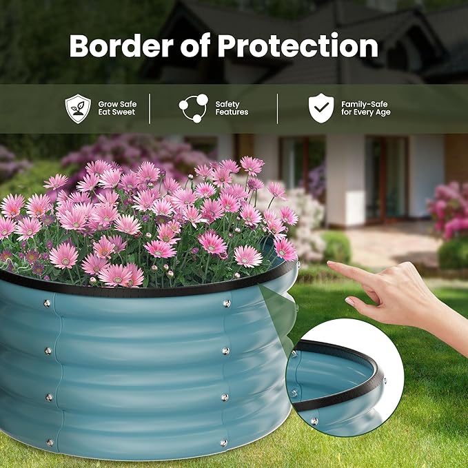 ZXZYHFTY Round Galvanized Raised Garden Bed kit, Blue Outdoor Garden Raised Planter Box, Round Large Metal Raised Garden Beds for Vegetable 2 * 2 * 1ft 3 Pcs
