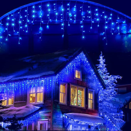 Led Christmas Lights Outdoor Christmas Decorations Hanging Lights 400LED 8 Modes 75 Drops, Waterproof Outdoor Indoor Fairy Christmas Lights for Party, Holiday, Wedding Decorations (Blue)
