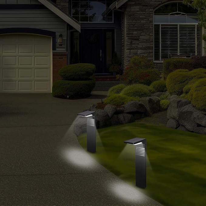 Techko Outdoor Solar L-Shaped Path Lights (2-Pack), Modern Minimal Design, Waterproof IP65, Garden Lights for Landscape, Yard, Walkway, Pathway,Matte Black