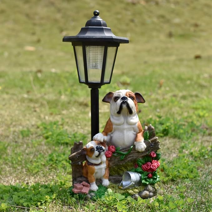 Solar Garden Outdoor Decor Statues Country Farm Bulldogs with Light,Outside-Outdoor Decorations Sculptures for Patio Yard Lawn Walkway Ornaments Clearance Gifts for Mom Grandma Birthday