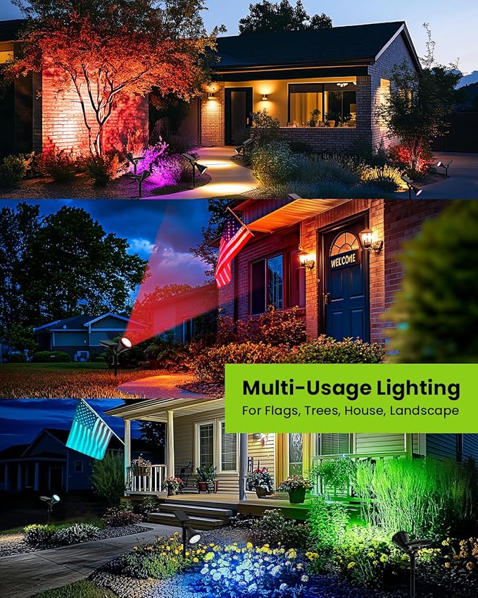 Color Changing Solar Spot Lights Outdoor Halloween Decorations Lights, IP67 Waterproof Landscape Solar Spotlights for Tree, House, Yard, Garden, Christmas Decor-6 Pack