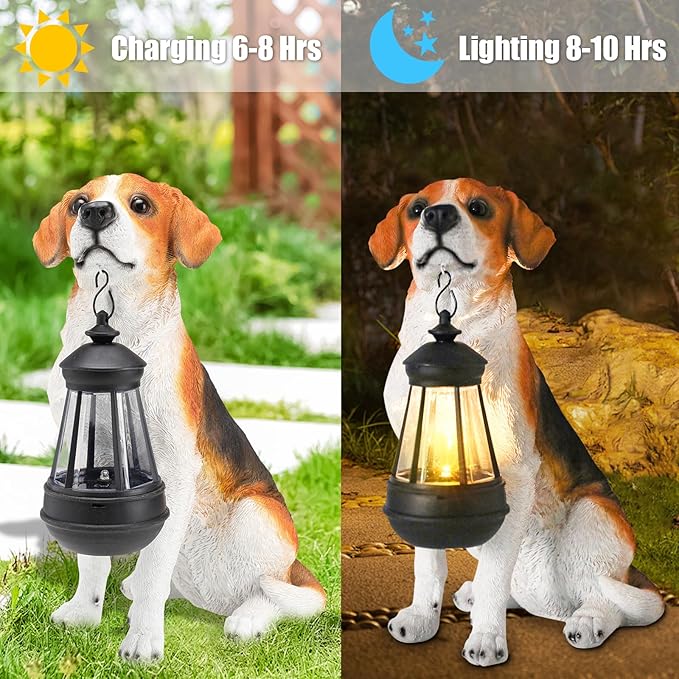 Garden Dog Statues Outdoor Decor, Solar Lights Outdoor Beagle Dog Statue Garden Decorations Solar Dog Ornaments for Patio, Lawn, Yard Art Decoration, Housewarming Garden Gift