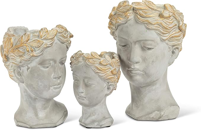 Abbott Collection Aphrodite Head Planter – Small Indoor and Outdoor Planter Pots - Whimsical Woman Statue Head Planter for Flowers and Succulents (6.5 inch, Grey/Gold)