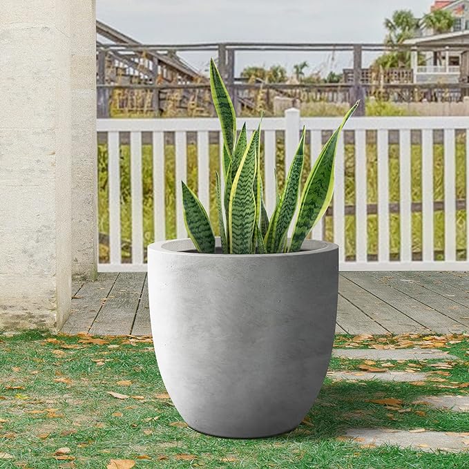Kante 18 Inch Dia Round Concrete Planter, Indoor Outdoor Large Plant Pot with Drainage Hole and Rubber Plug for Home Patio Garden, Natural Concrete