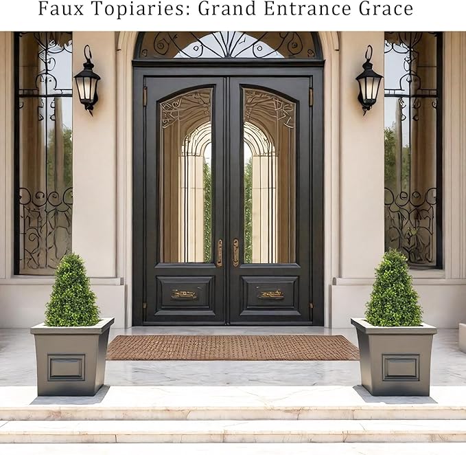 30" Artificial Boxwood Faux Plants Outdoor, UV Resistant Topiary Trees Realistic Cone-Shaped Fake Bushes and Shrubs Potted Fakeplants Set of 2 for Front Porch Patio Outside Planter Decor