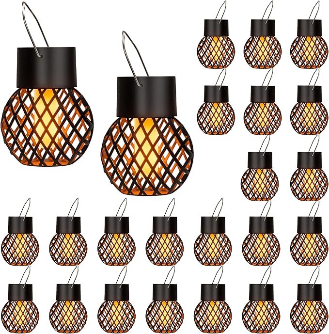 GIGALUMI 24 Pack Solar Lanterns for Outside,Solar Hanging Lights Outdoor Waterproof with Flickering Flame,Solar Powered Outdoor Lights Garden Decor for Yard,Patio,Tree,Camping,Festival Decoration