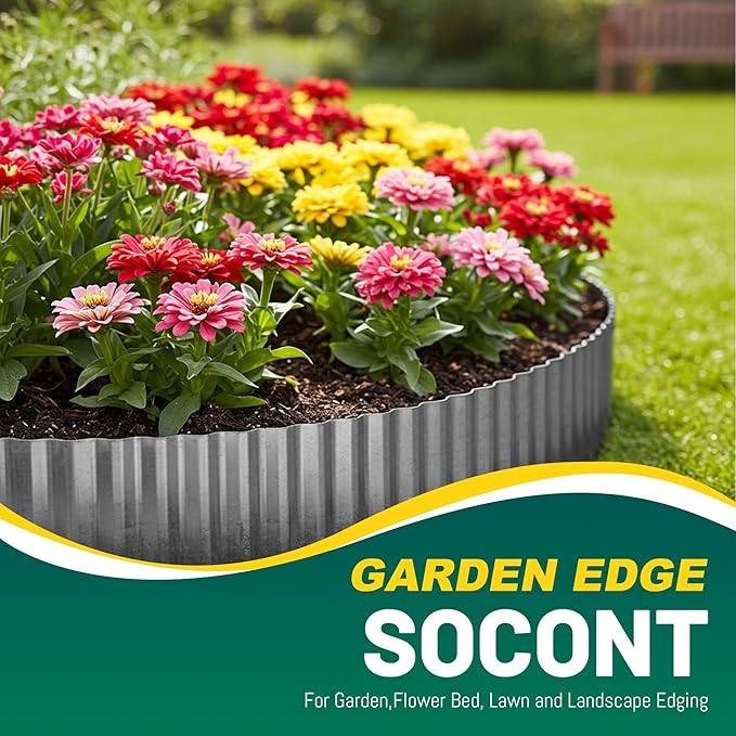 Corrugated Metal Garden Edging, 6"×40Ft Durable Landscape Border for Garden, Lawn, Flower Beds and Paver Edging (Gun Silver)