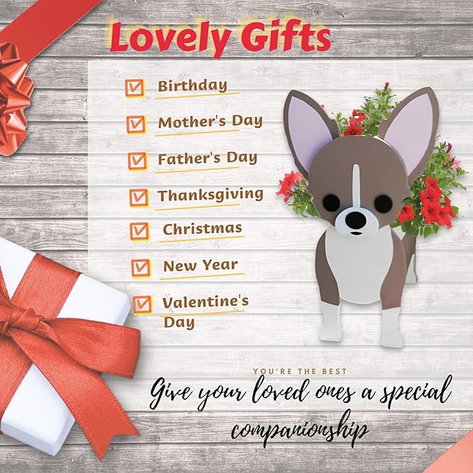 Chihuahua Dog Planter Plant Pots,Cute Garden Dog Flower Planter,Dog Planters Birthday Gifts for Women,Office,Indoor/Outdoor Decor（9.45 * 5.94 * 13.39in）