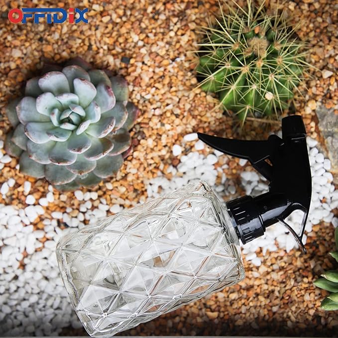 OFFIDIX Glass Spray Bottle, Plant Mister,Pressure Watering Can, Water Spray Bottle with Adjustable Nozzle, 0.35L/11.8oz Handheld Spray Bottles for Outdoor Indoor Garden, Plants, Cleaning Solutions