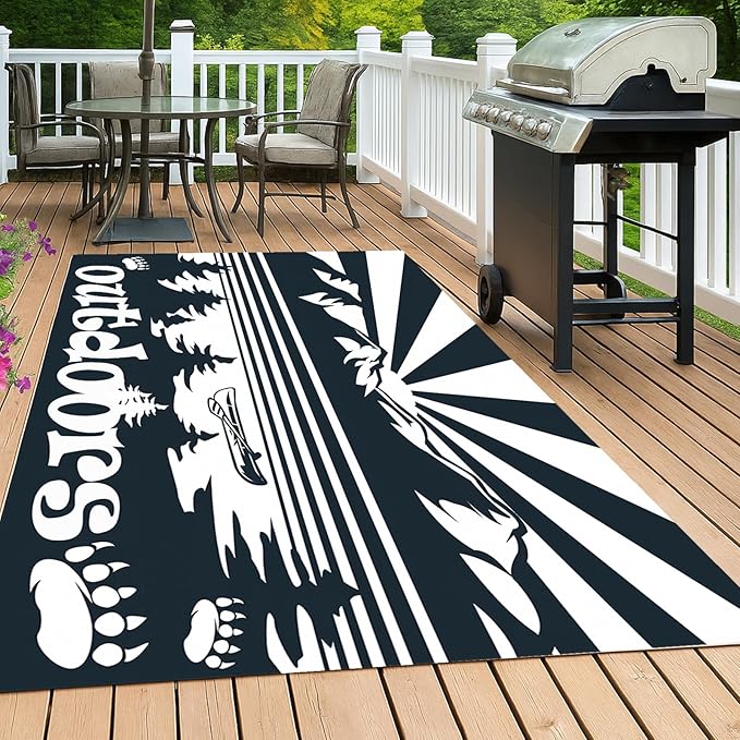 WILDROOTS 5x8 Feet Mountain & Sea Ship Plastic Outdoor Rug, Stain Resistant Waterproof Reversible Outdoor Patio Rug, Fade Resistant Camping Rug