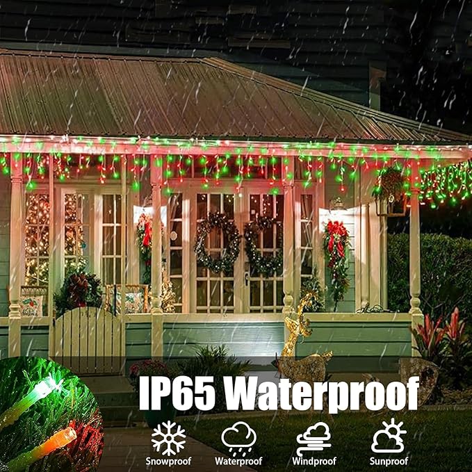 Upgraded Solar Christmas Lights,304 LED Outdoor Christmas Decorations 8 Modes Waterproof Solar Powered String Lights for Patio Yard Garden Wedding Party House Xmas Tree Roof Decorations(Red and Green)