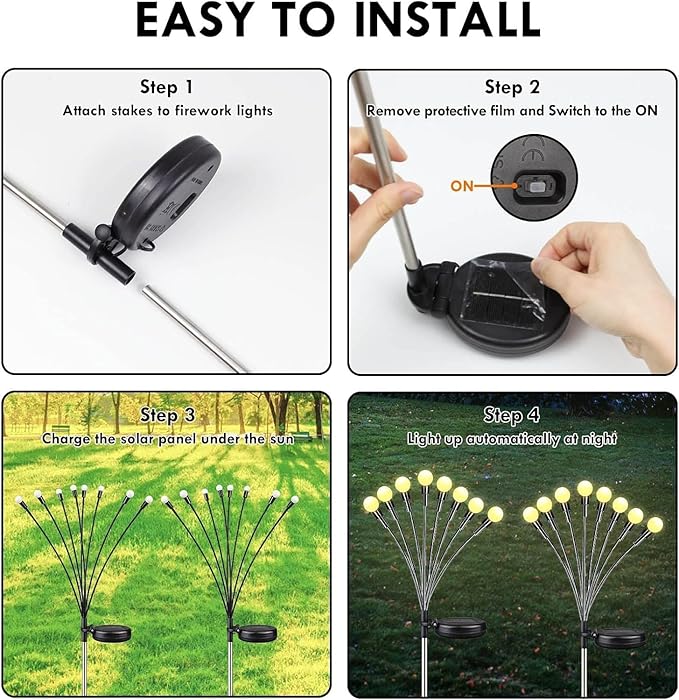 OZS 8Pack Total 64LED Solar Garden Lights Solar Lights Outdoor, Solar Firefly Lights, Waterproof Solar Fairy Lights Outdoor for Garden Yard Pathway Decoration (Warm White)