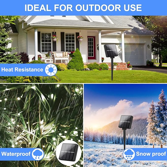 Brightever Solar Outdoor LED String Lights 288Ft Waterproof, 4-Pack Each 72FT 200 LED Solar Powered Fairy Lights with 8 Modes, Outside Twinkle Lights for Backyard, Balcony, Christmas (Daylight White)
