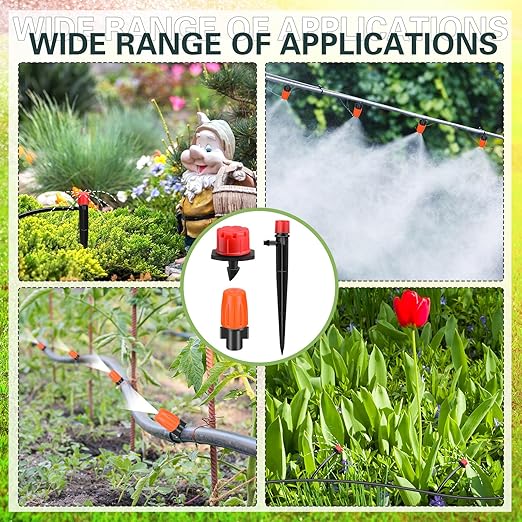 30 Pcs Drip Irrigation Kits with 10 Pcs 1/4 Drip Irrigation Emitters10 Pcs 360 Degree Adjustable Irrigation Drippers Sprinklers and 10 Pcs 3 Way Atomizing Nozzles for (4-7mm) Watering Patio
