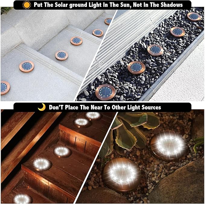 Outdoor In-Ground Lights Solar Disc Lights Outdoor Solar Garden Lights In Ground Solar Landscape Light 4Pack 12 led for Pathway Yard Patio Walkway