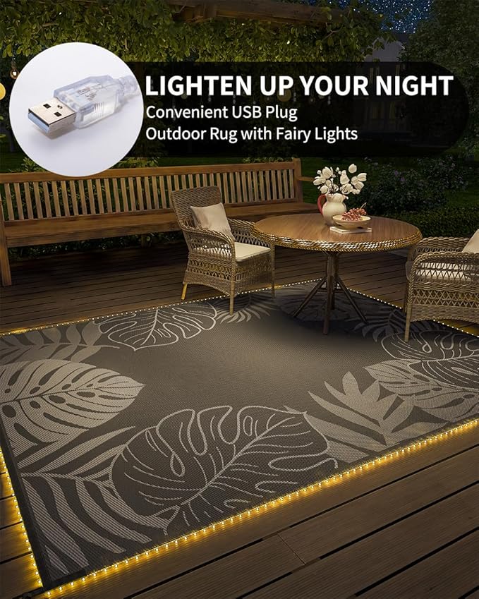 COCOER Tropical Outdoor Rug 8x10 LED Reversible-Waterproof Patio Rug-Quick Dry Outdoor Carpet-Outdoor Area Rugs Indoor Outdoor Rugs-Outside Rug Patio Decor for Porch Deck Balcony Backyard