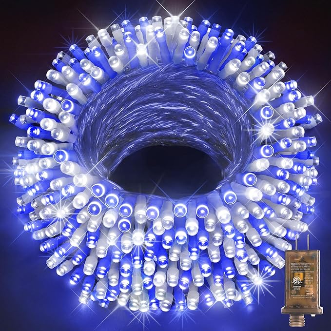 KNONEW 600ft 1500 LED Christmas String Lights Outdoor 8 Modes & Timer Fairy Light Plug in Waterproof for Xmas Yard Tree Wedding Party Holiday Decorations (Blue and White)
