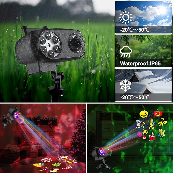 LED Projector Lights, Easter Decor Outdoor&Indoor Rotatable Lamp, Halloween Christmas Projector with 10 Themes, Waterproof Landscape Decorative Lighting Garden Party New Year Xmas