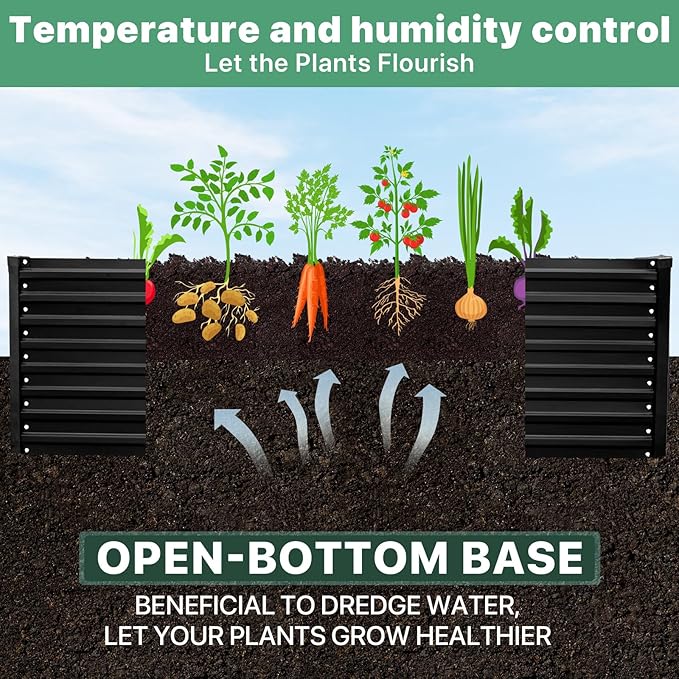 8×4×2ft Galvanized Metal Raised Garden Bed, Metal Planter Kit Box Outdoor for Deep-Rooted Vegetables, Flowers, Green and Herbs