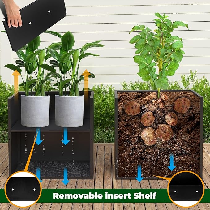 Black Steel Metallic Heavy Planter for Outdoor Plants 30"x12"x24" Outdoor Metal Planter Spliced Flower Pot with Partitions for Outside,Indoor,Garden (Black, 30 * 12 * 24)