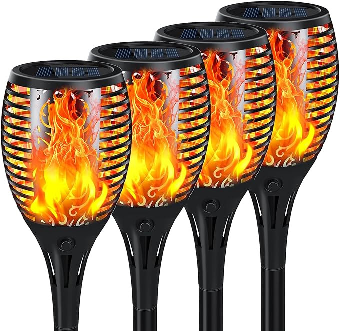 Upgraded Solar Lights Outdoor 4 Pack, Solar Torch Lights with Flickering Flame, Super Larger Size for Garden Decor, Solar Powered Outdoor Waterproof Solar Garden Lights for Pathway Patio Yard