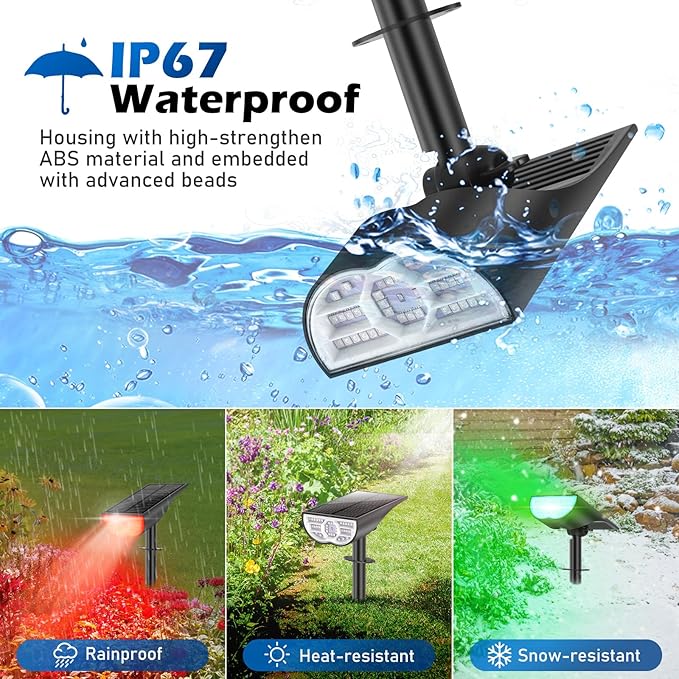 TOBUSA Solar Spot Lights Outdoor Waterproof, RGB Solar Color Changing Lights with 9 Lighting Modes, Multi-Color Solar Powered Landscape Spotlights for Holiday Decorations Yard Garden Pathway, 2-Pack