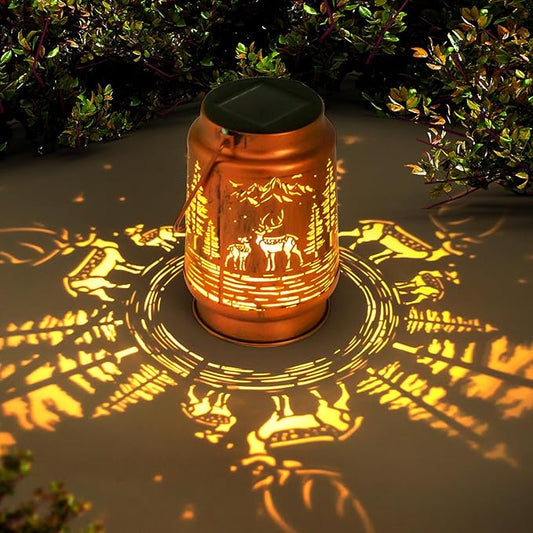 Solar Lanterns Outdoor Garden Decor, Gifts for Women, Mom, Grandma, Birthday, Thanksgiving, Decorative Waterproof Hanging Metal LED Light for Yard, Patio, Lawn, Landscape, Backyard (Deer)