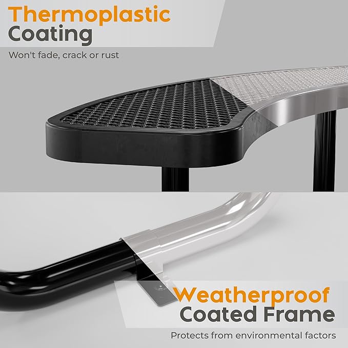 Metal Picnic Tables for Kids for Outdoors with Umbrella Hole - Coated Steel Heavy Duty Commercial Grade Table with Adjustable Seats (Black, 38 in, Kids, Expanded Steel)