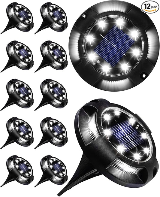 K.E.J. Solar Lights Outdoor 12 Pack Waterproof Solar Garden Ground Lights Landscape Lighting for Outside Patio Pathway Lawn Yard Deck Driveway Walkway