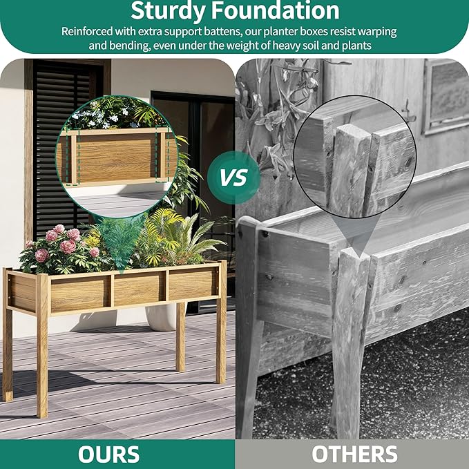 YITAHOME Outdoor Raised Garden Bed, 48x18x30 Inch HIPS Poly-Wood Weather-Resistant Elevated Planter Box with Legs for Vegetable Flower, Brown