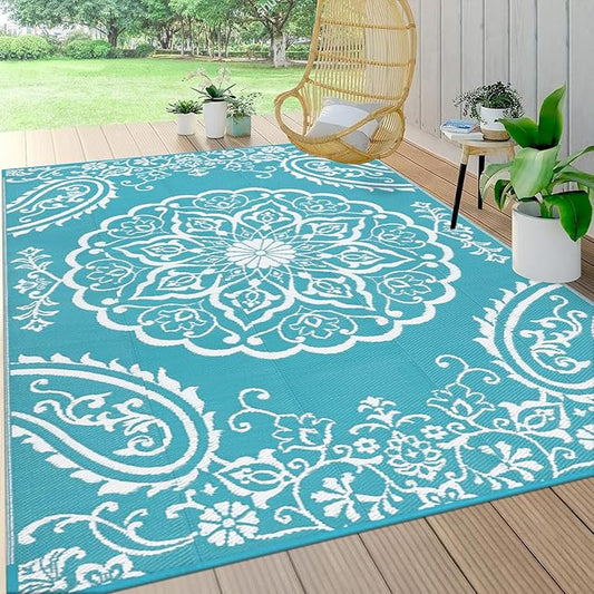 Pauwer Reversible Outdoor Rug, 6'x9', Waterproof Polypropylene Patio Mat, RV, Balcony, Deck, Beach, Picnic