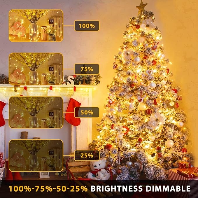 JMEXSUSS 2 Pack Solar Christmas Lights Outdoor Waterproof, 100 LED 33ft Warm White and Multicolor Color Changing Solar Fairy Lights, Copper Wire Solar String Lights for Outside Christmas Decorations