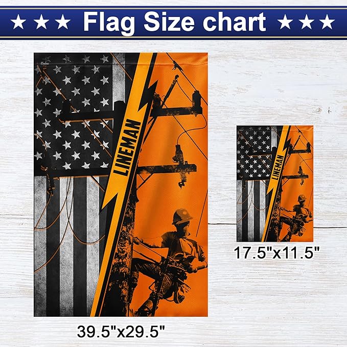 FLAGWIX Lineman American Flag - Independence Day, 4th of July Decorations Outdoor Flags, Patriotic Decor for Home, Yard, 30x40 House Flag - Double Sided, Heavy Duty Canvas, Decorative Outdoor Flags