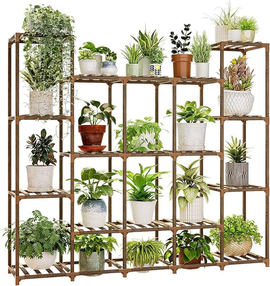 Bamworld Large Plant Stand Indoor Plant Shelf Outdoor Tall Wood Plant Holder for Living Room Multiple Plants Patio Balcony Garden 17 Pots