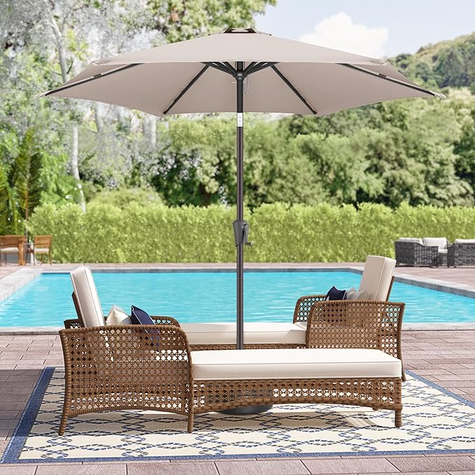9ft Outdoor Patio Umbrella - Table Umbrella Waterprool UV Protection, Sombrillas de Patio with Push Button Tilt&Crank, Sun Umbrella for Pool, Porch, Garden, Deck, Backyard(Taupe)