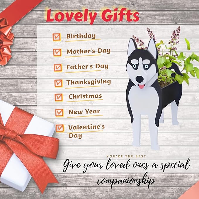 Siberian Husky Dog Planter Plant Pots,Cute Garden Dog Flower Planter,Dog Planters Birthday Gifts for Women,Office,Indoor/Outdoor Decor（9.45 * 5.67 * 13.39in）