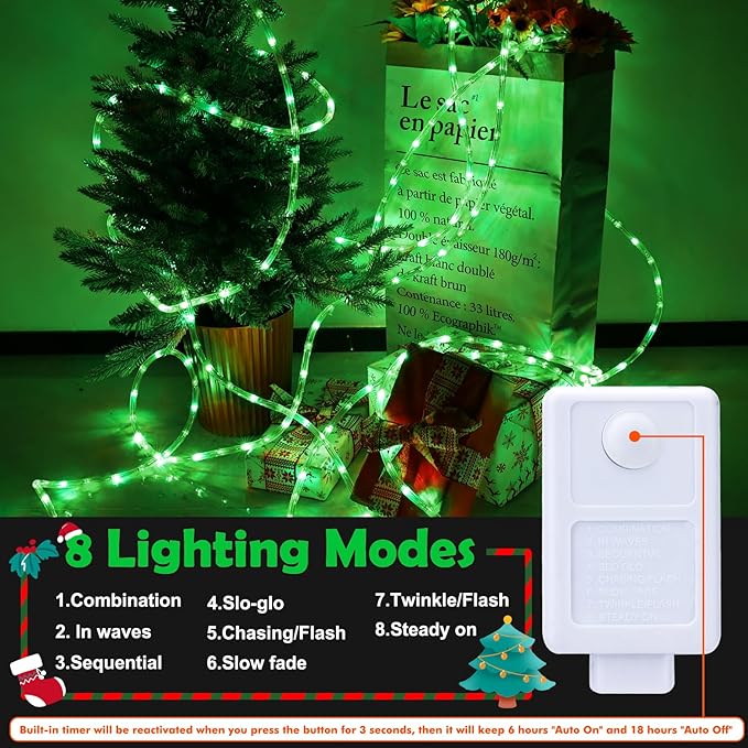 150ft LED Rope Lights Outdoor, 1080 LED Connectable and Flexible Tube Lights with 8 Modes, Waterproof LED Rope Lighting for Garden, Patio, Pool, Bedroom, Party, Indoor Outdoor Christmas Decor (Green)