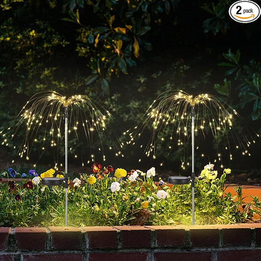 2 Pack Solar Firework Lights 150 LED Create Magical Nights, Waterproof Starburst Fairy Lights for Garden Yard Patio Christmas Romantic Wedding Party Decor(Warm White)