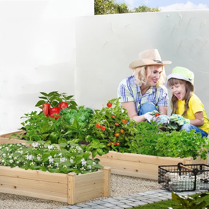 Crownland Outdoor Gardens 8 ft Raised Garden Bed Wooden Patio Raised Beds Backyard Elevated Planter Box Grow Vegetables Fruits Herb Yard Fast Easy Assembly