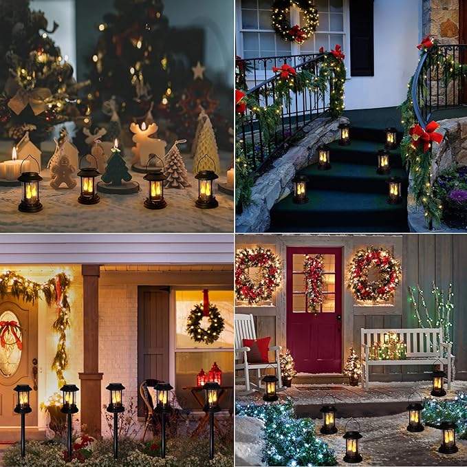 Beautyard Outdoor Solar Candles Lights Flickering Decorative Lantern Stake Lighting for Garden, Backyard, Lawn, Pathway, Patio Accessories and Decor ( 6 Pack , Black )…