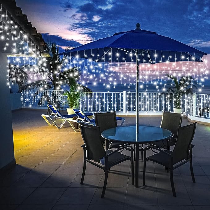 Icicle Christmas Lights, 98FT 1216 LED Icicle Lights for Outside with 228 Drops, 8 Modes Waterproof Twinkle String Lights for House Bedroom Wedding Holiday Decorations, White