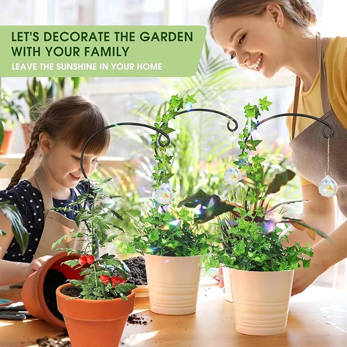 Plant Trellis for Potted Plants with Colorful Crystal Sun Catcher, 17.5 Inch Metal Plant Stakes for Indoor Plant Accessories Indoor for Home Garden,Plant Lover Gift (Black)